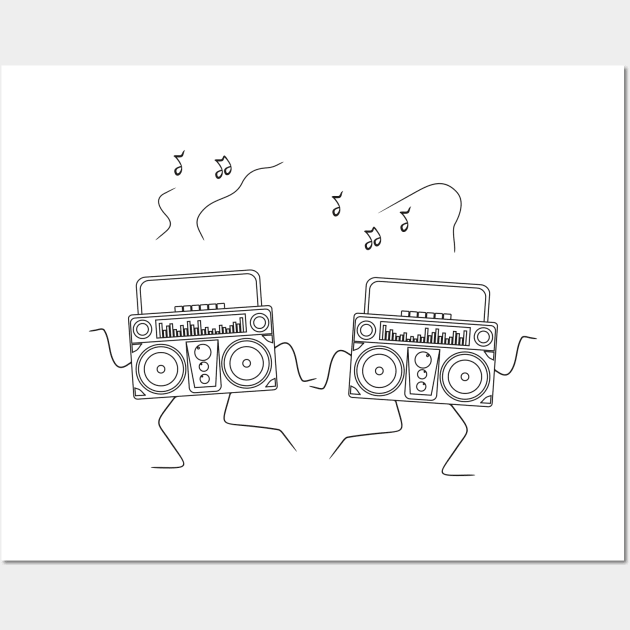 line art illustration of a pair of old school radios dancing together Wall Art by bloomroge